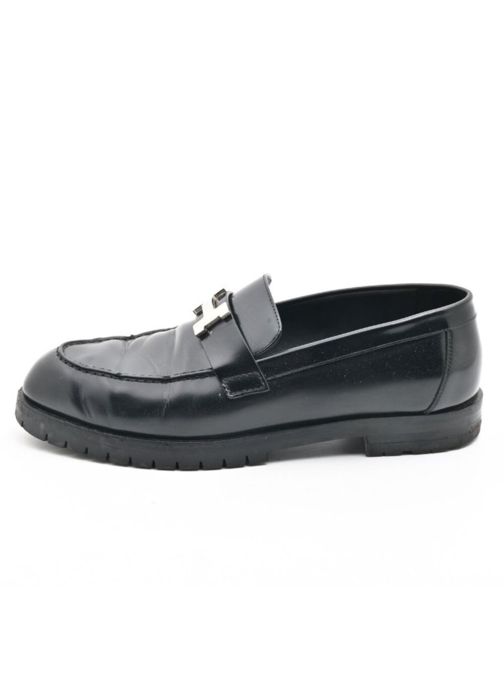 Hermes Loafers Faubourg Black Silver H Leather